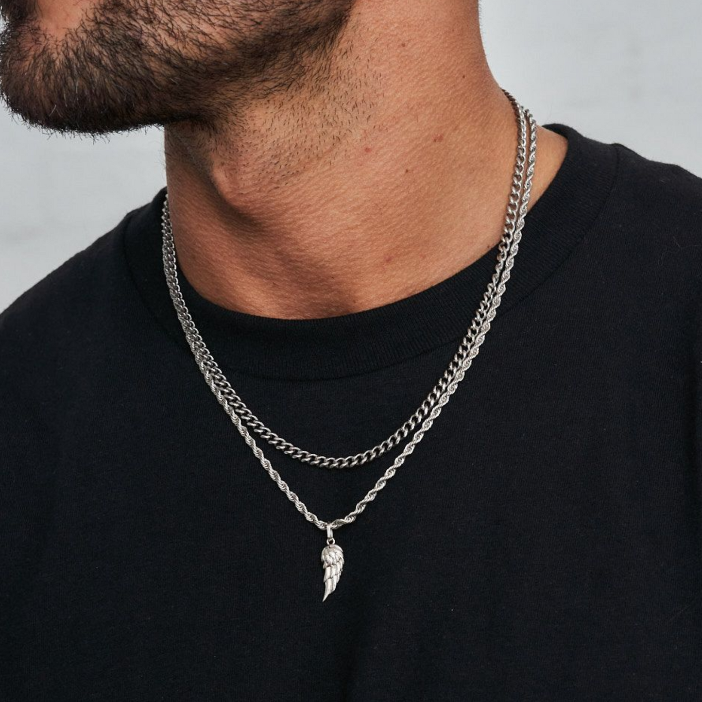 18K Gold Plated Stainless Steel Men's Anchor Necklace- Silver