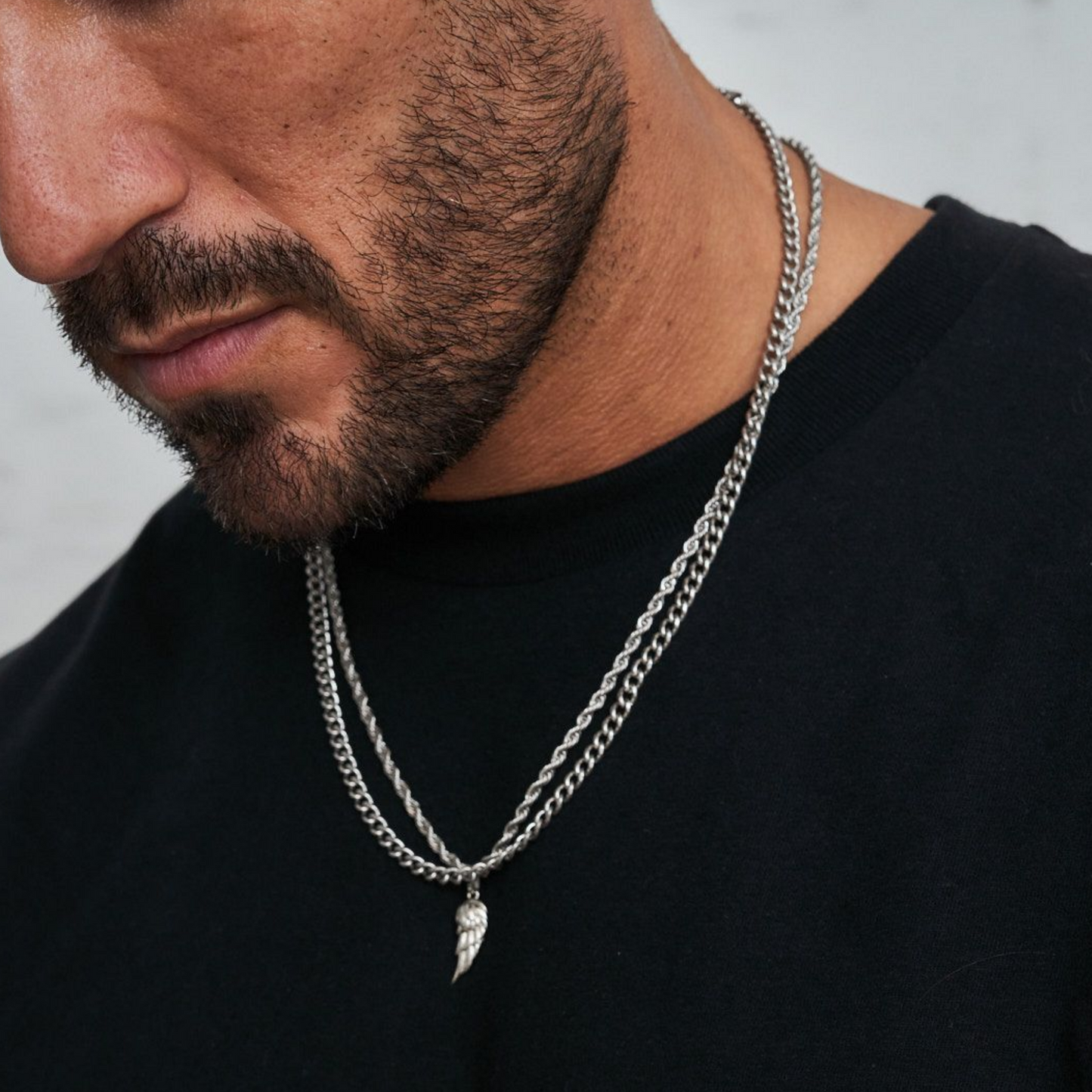 18K Gold Plated Stainless Steel Men's Anchor Necklace- Silver