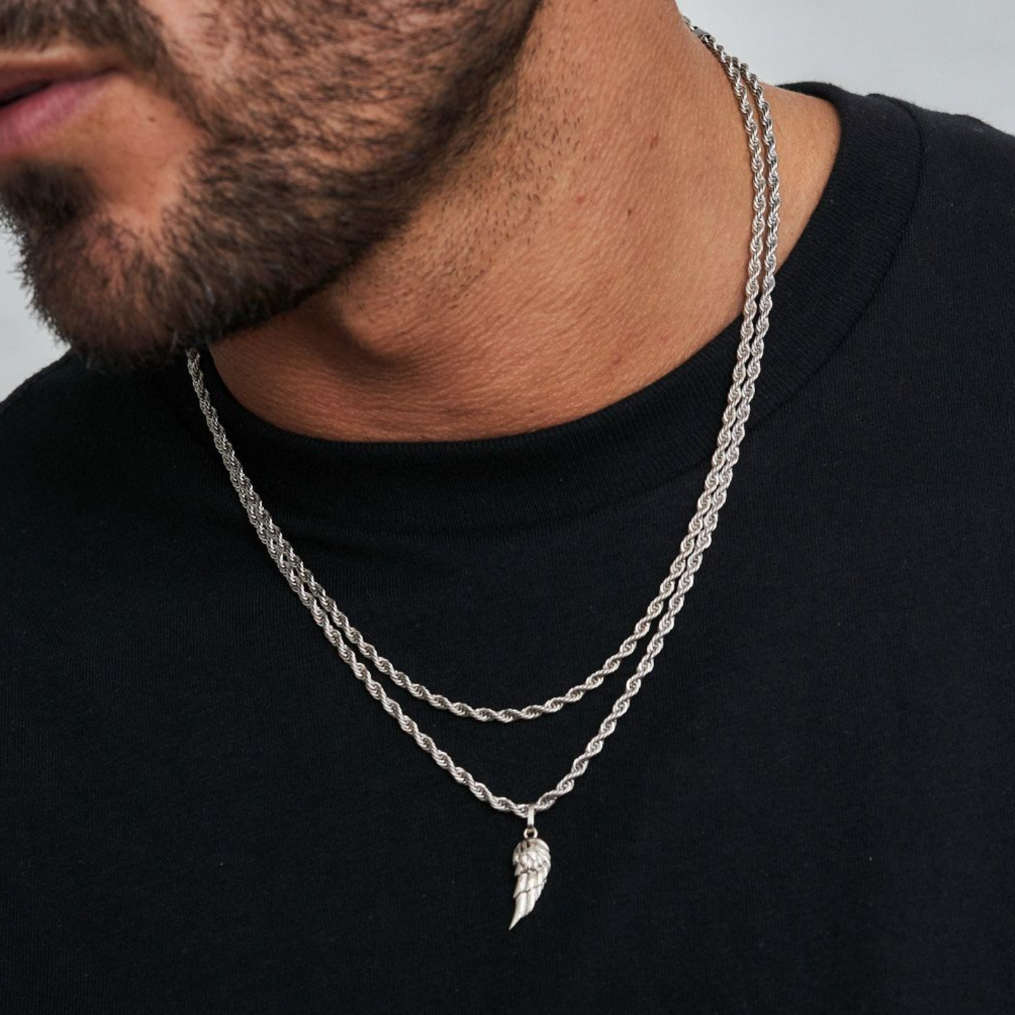 18K Gold Plated Stainless Steel Men's Anchor Necklace- Silver