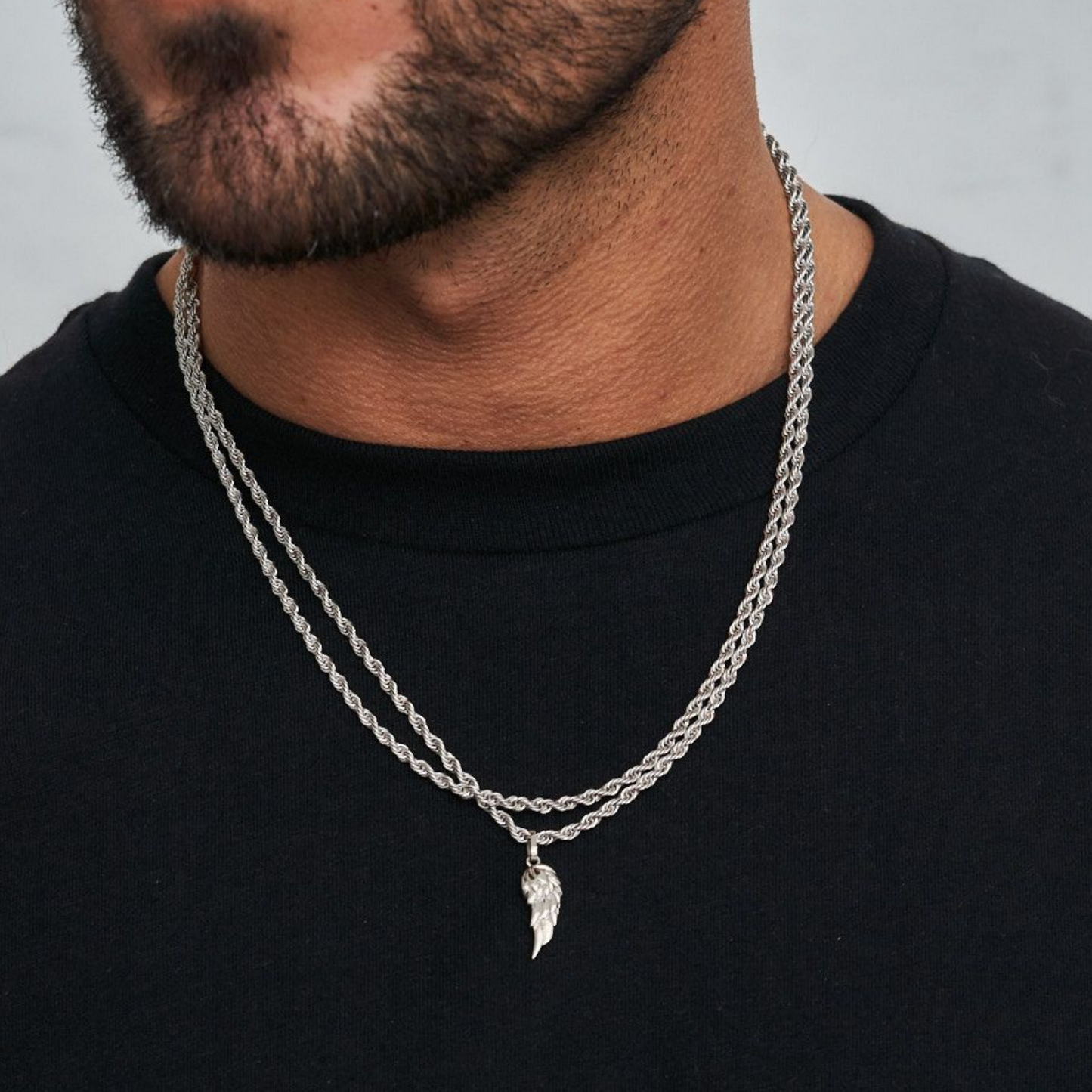 18K Gold Plated Stainless Steel Men's Anchor Necklace- Silver