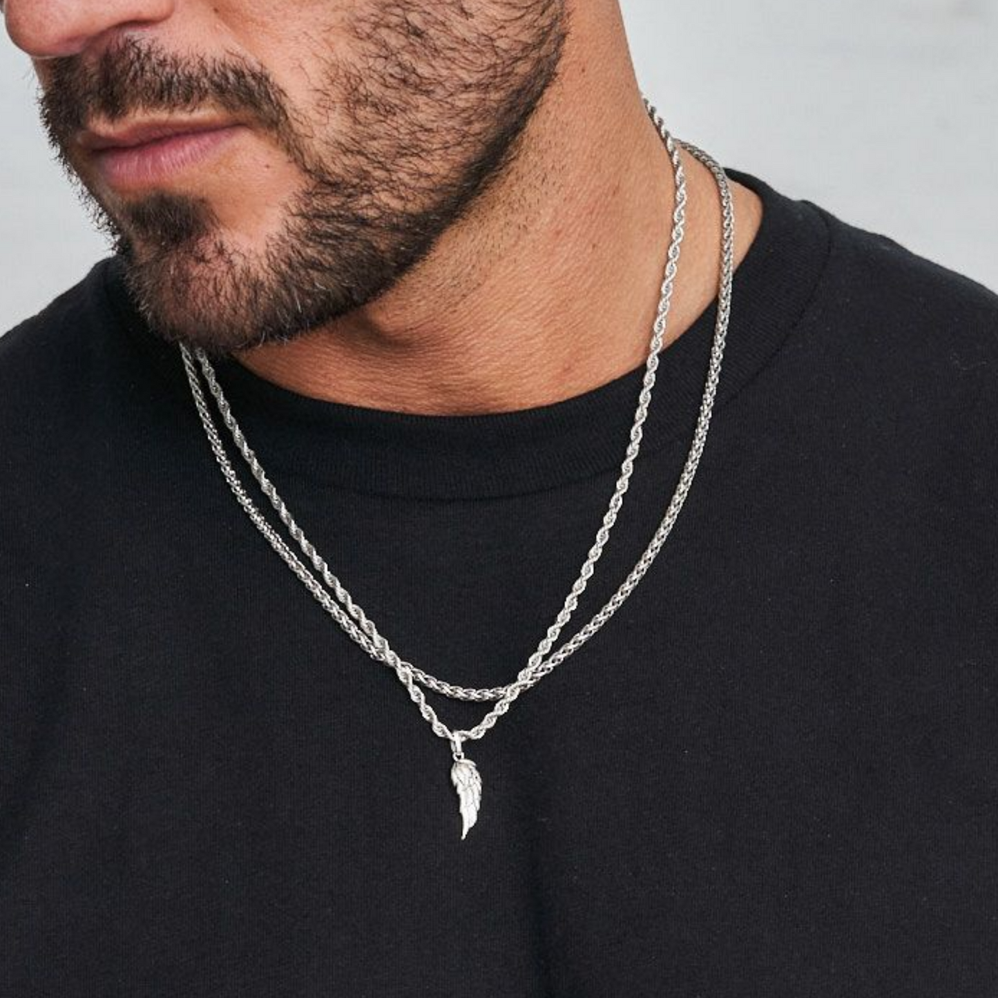 18K Gold Plated Stainless Steel Men's Anchor Necklace- Silver