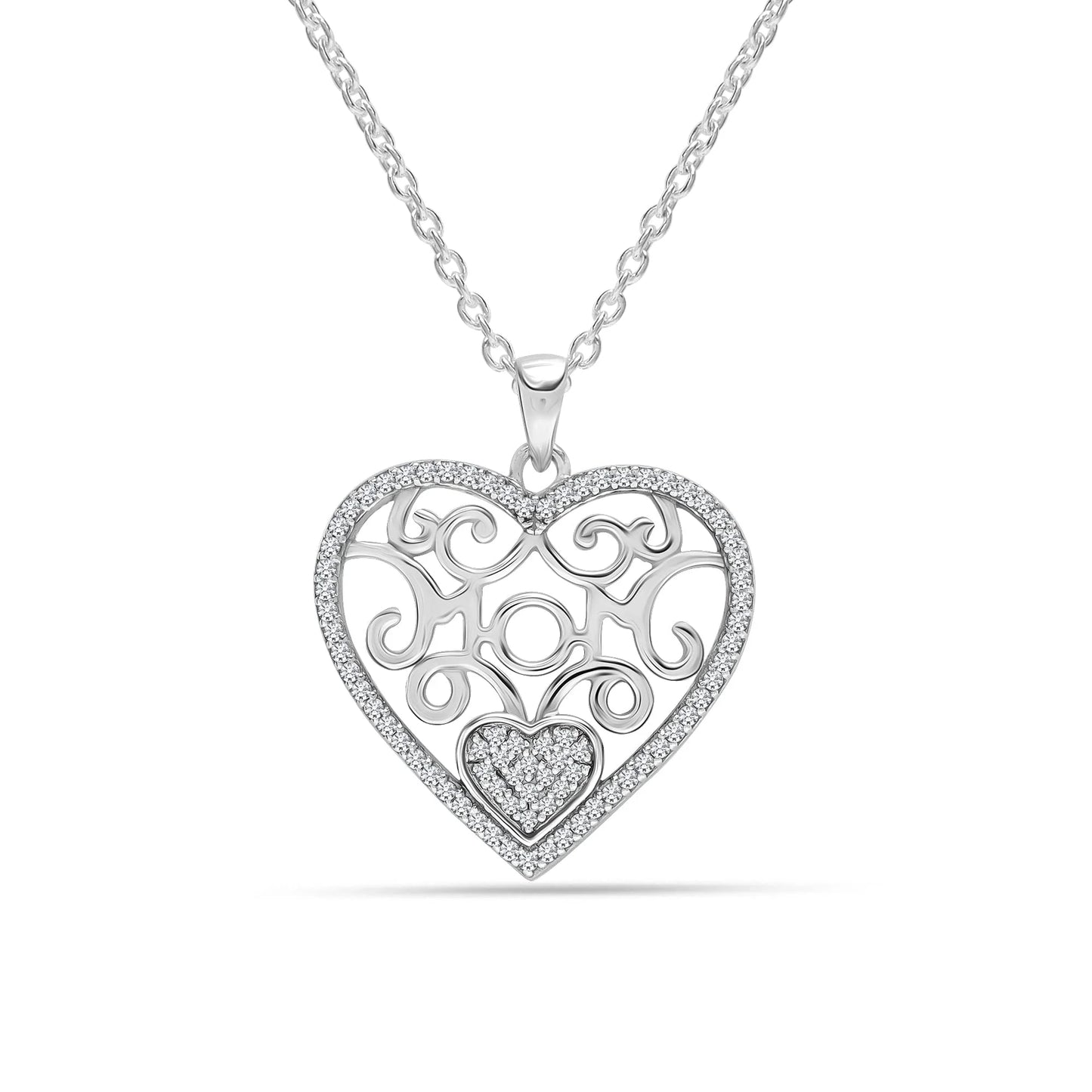 925 Sterling Silver Light-Weight Two-Tone Heart Pendant Necklace 18"