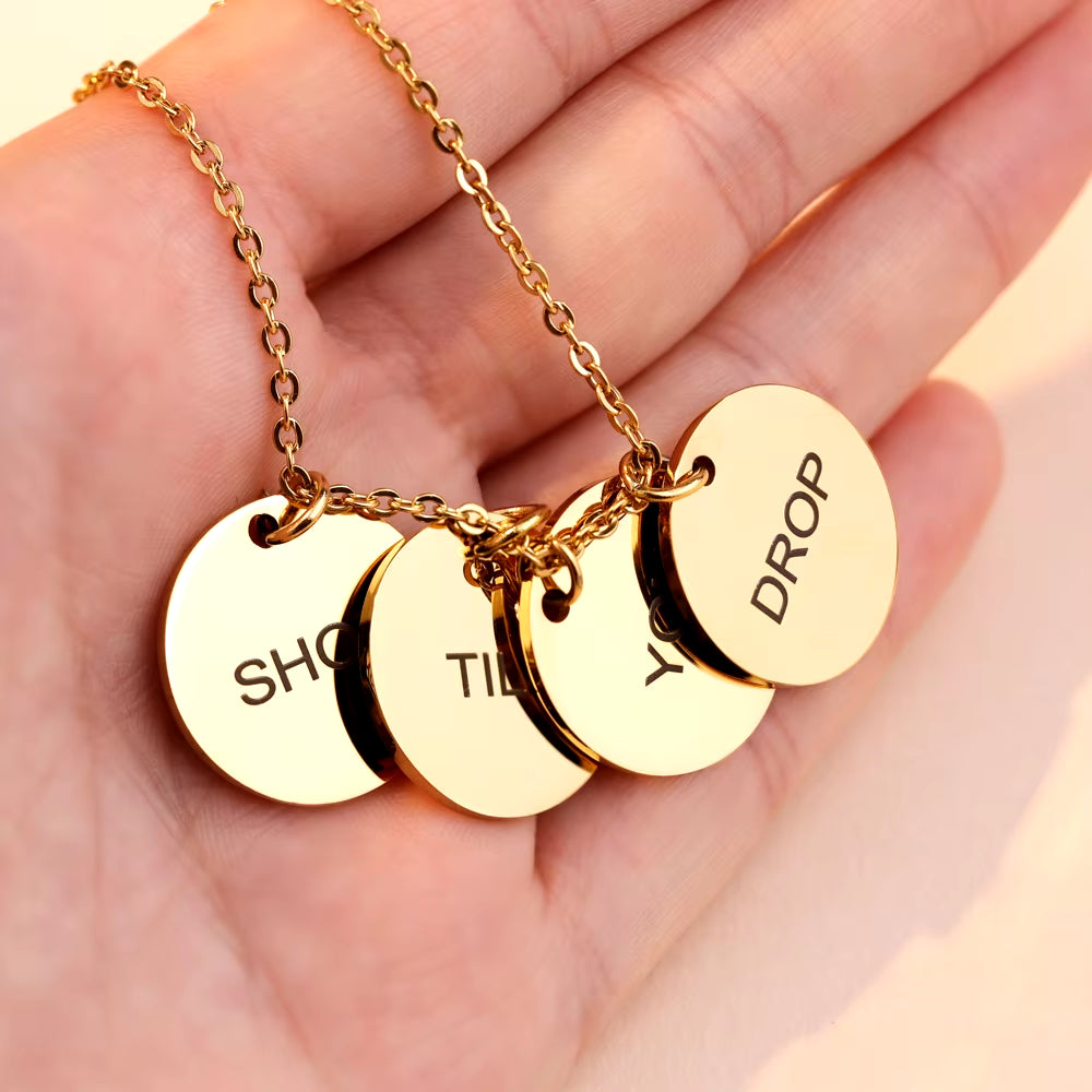 Customized Engraved Name Necklace – Coin Pendant with Personalized Text, Logo, or Initials