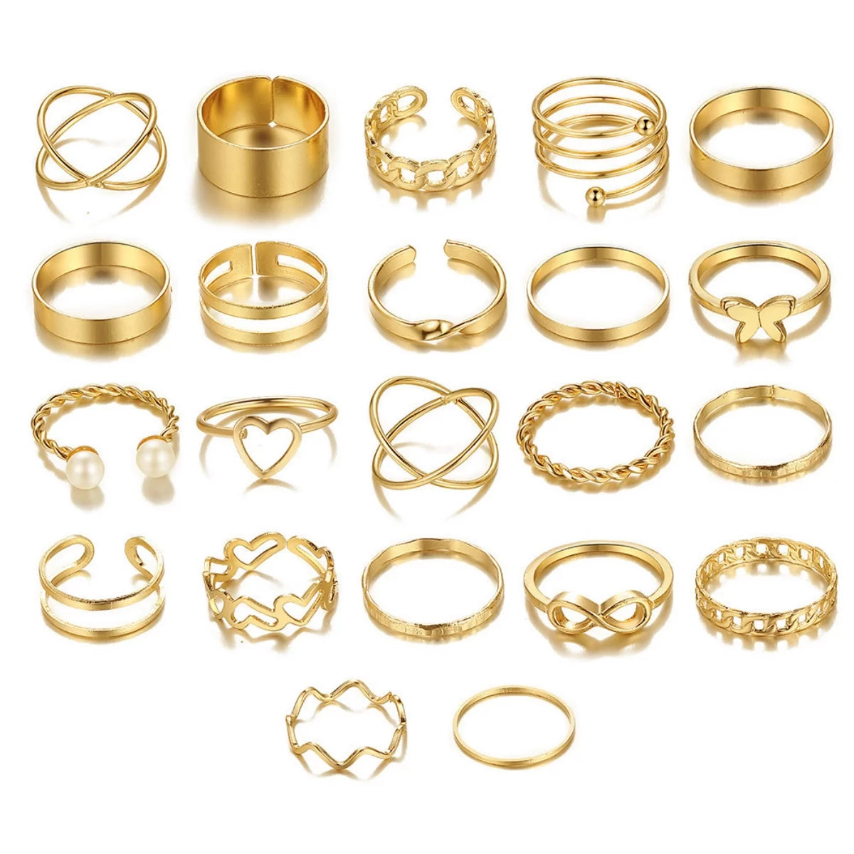 22PCS Stackable Knuckle Rings Set - Gold Wave Joint Finger Rings for Women