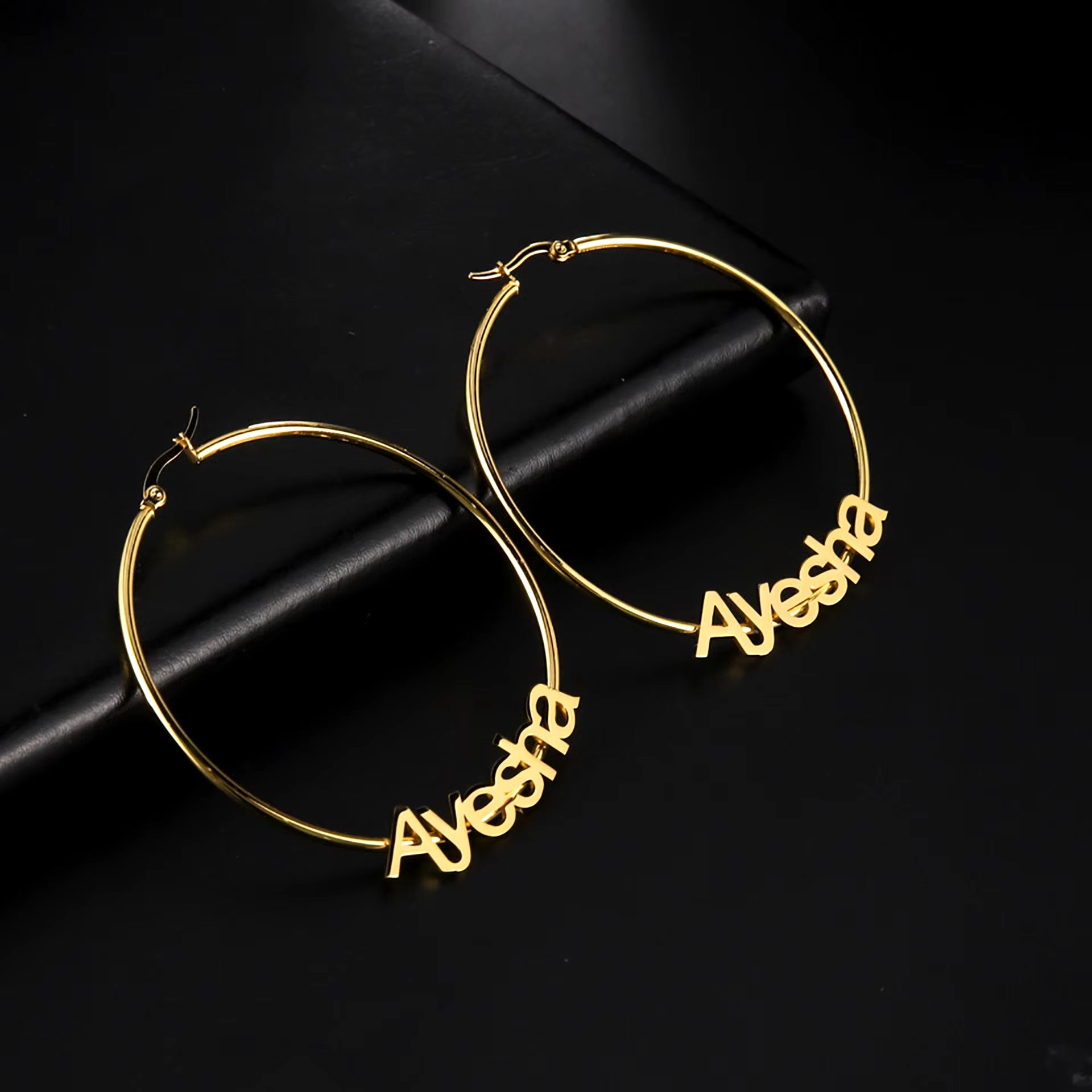 Hip Hop Custom Name Earrings Stainless Steel Plated Zodiac Big Hoop Earrings