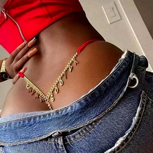 Custom Gold-Plated Waist Chain with Letter Pendants – Sexy Personalized Body Chain Jewelry