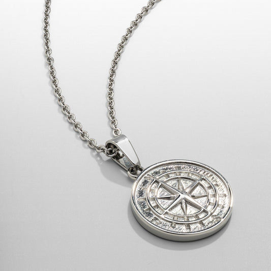 Compass Pendant Chain Silver