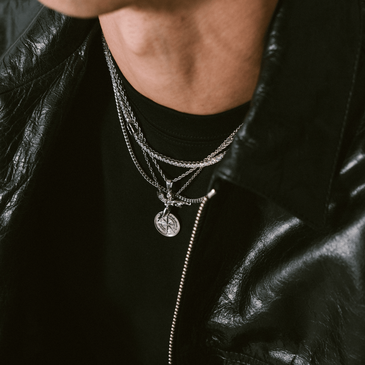 Compass Pendant Chain Silver