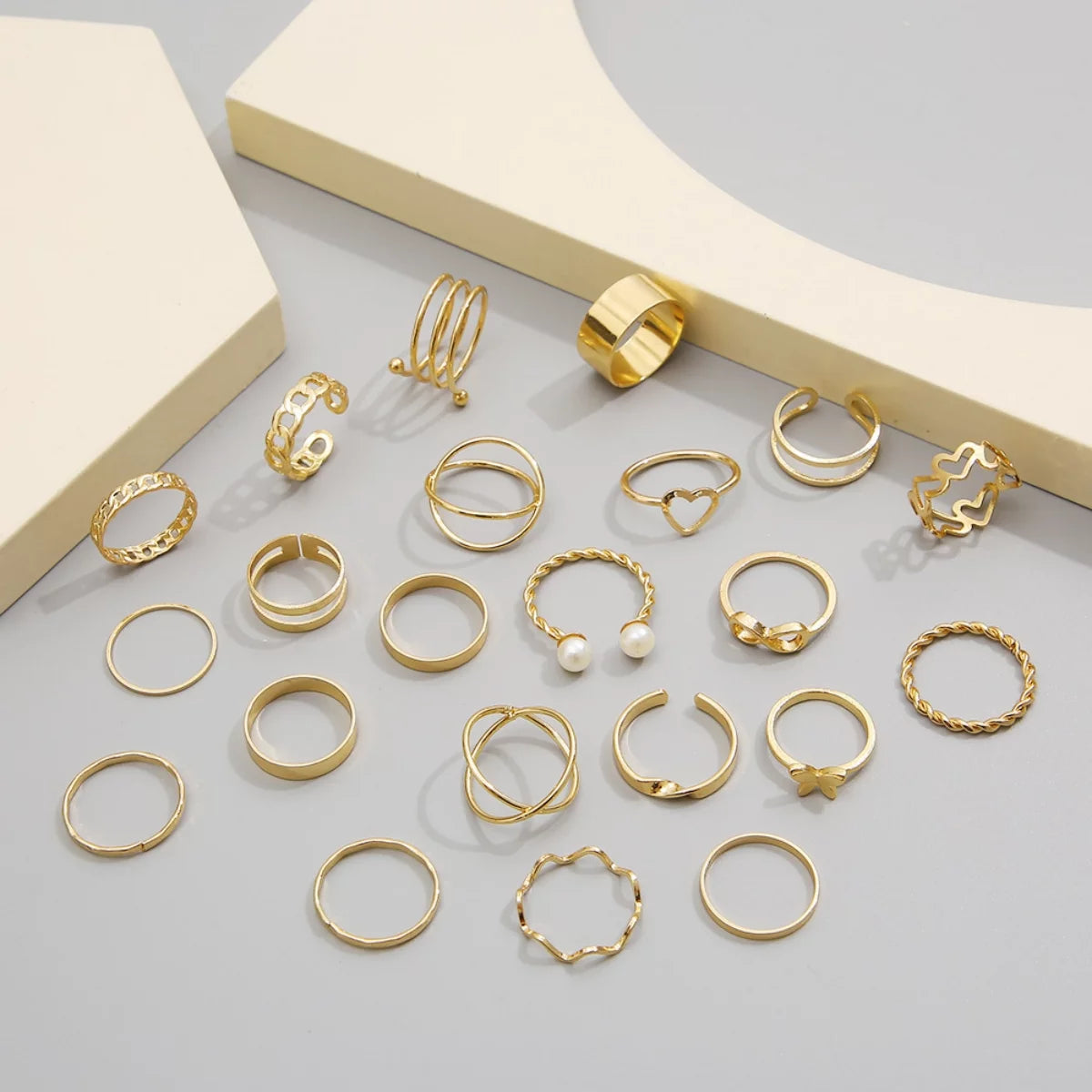 22PCS Stackable Knuckle Rings Set - Gold Wave Joint Finger Rings for Women