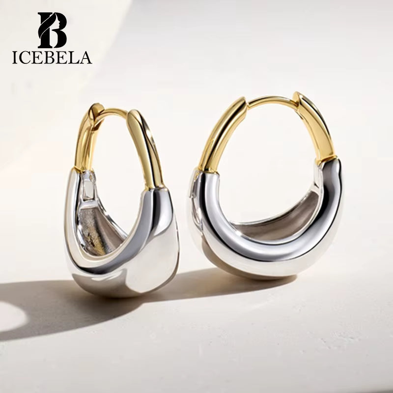 Two-Tone Minimalist 925 Sterling Silver & Gold U-Hoop Earrings – Chunky Aurora Design