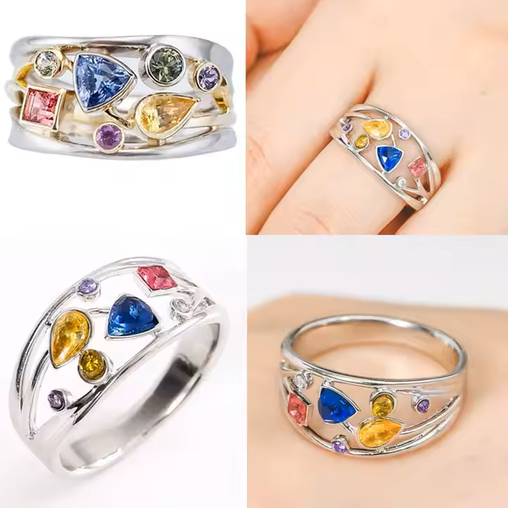 Zircon Diamond-Cut Silver Colorful Elegant Ring