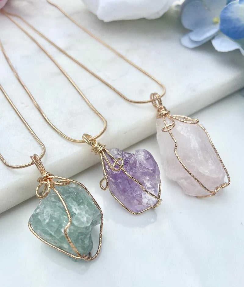 Natural Gemstone Necklace Chakra Stone Pendant Energy Healing Crystal with Chain