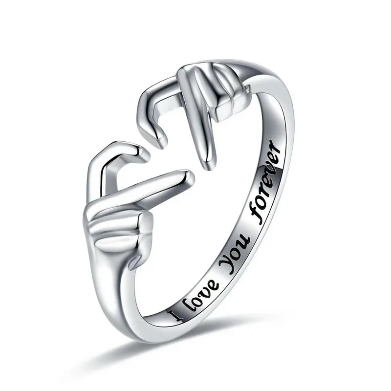 Romantic Heart Hand Hug Ring for Women Men I Love You Forever Couple Adjustable Finger Ring Wedding Party Dating Jewelry Gifts