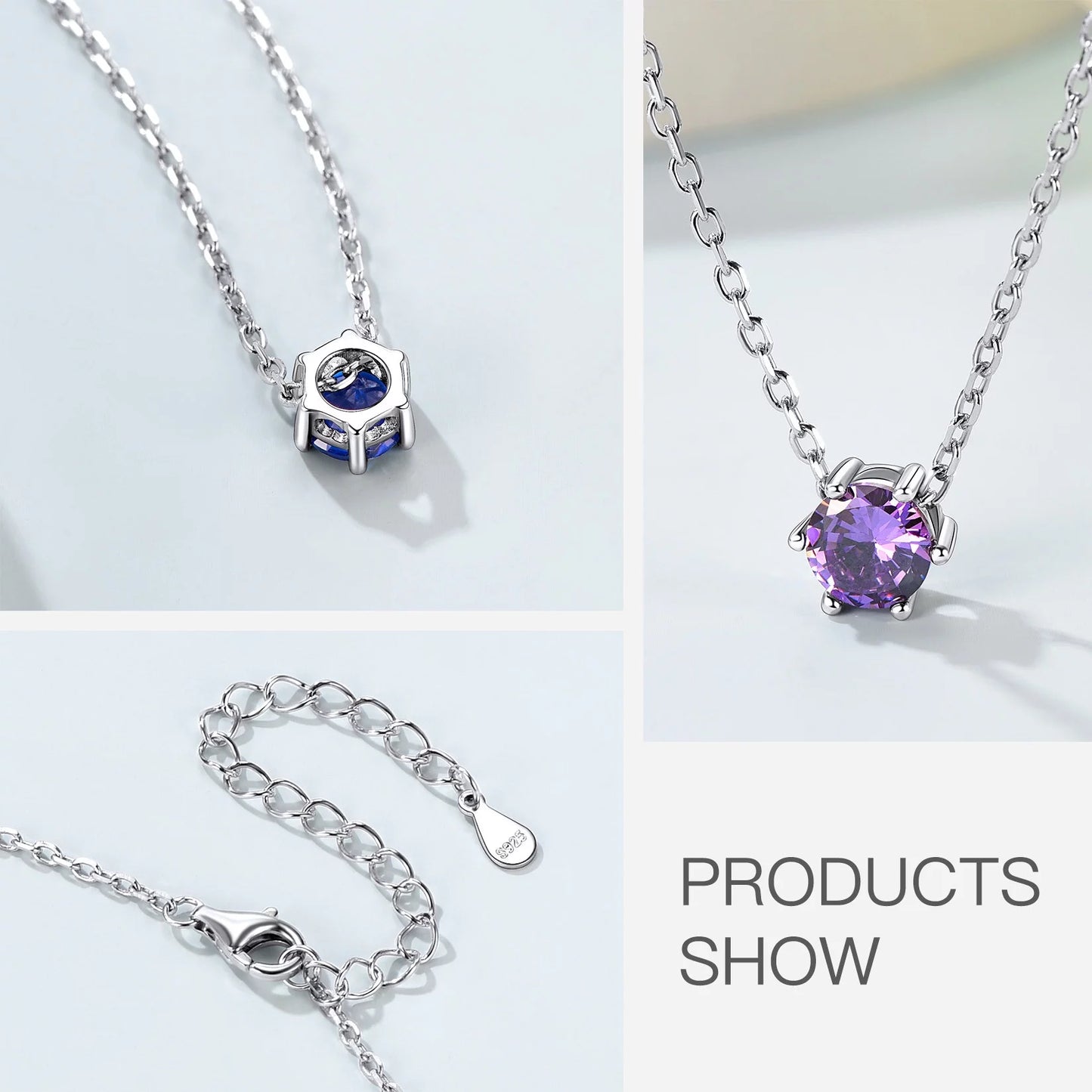 925 Sterling Silver Birthstone Necklace, Dainty Small Crystal Jewelry