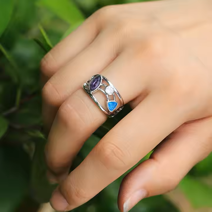 Hollow-out Colorful CZ Stone Ring